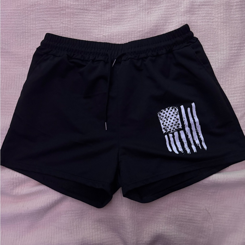 Women's Black Shorts with Flag Design